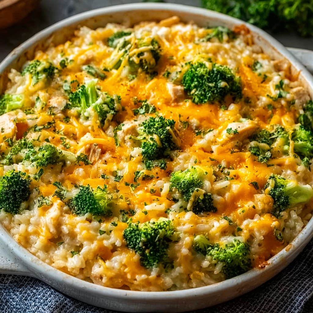 Creamy Chicken Broccoli Rice Cheese Casserole 🐔🥦🧀🍚