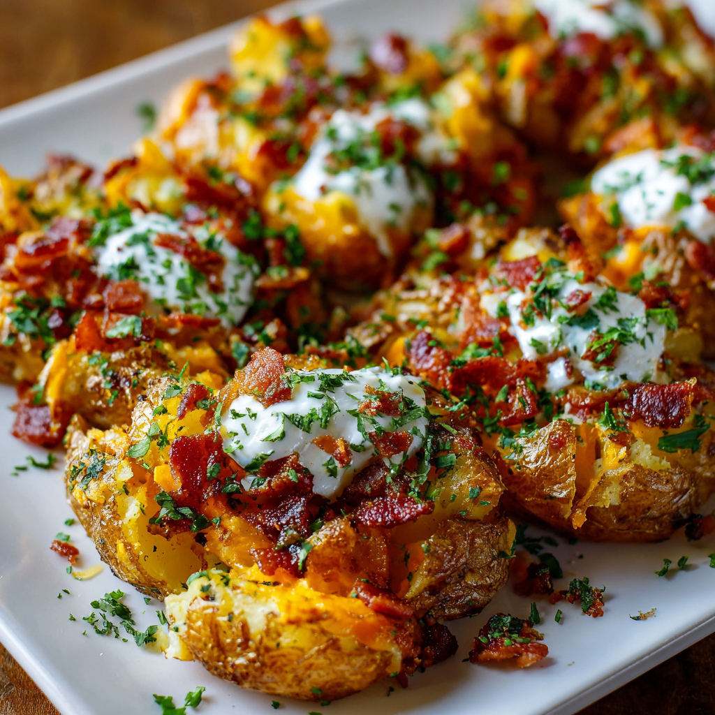 Loaded Smashed Potatoes 🥔🧀🥓
