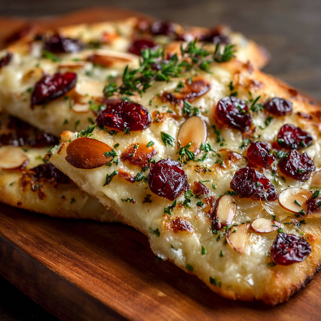 Crispy Flatbread with Brie, Cranberries & Almonds