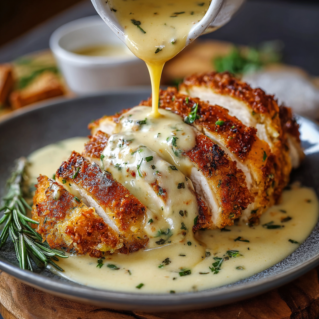 Parmesan Crusted Chicken with Creamy Garlic Sauce